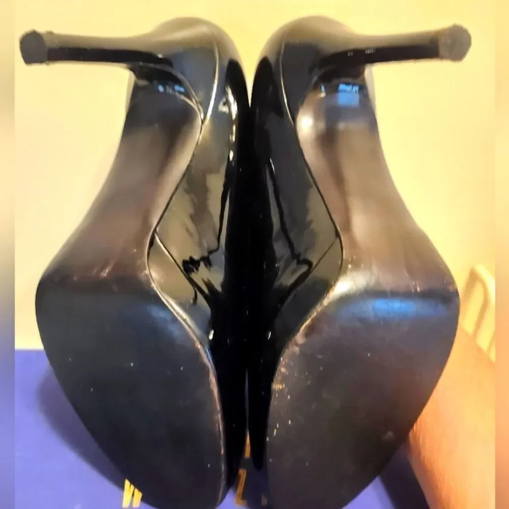 Stuart Weitzman Classic Black Patent Leather Stiletto Heel Pumps sz.7.5 Ret $445